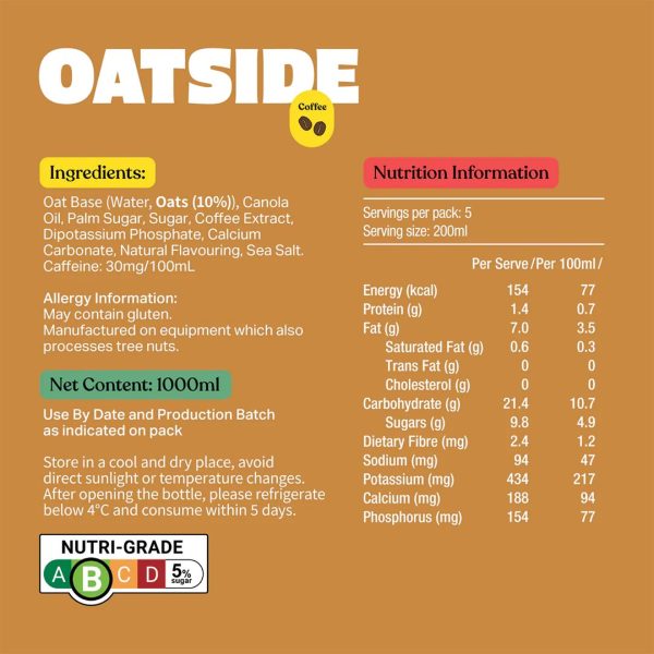 Oatside Coffee Oat Latte Nutrition Information